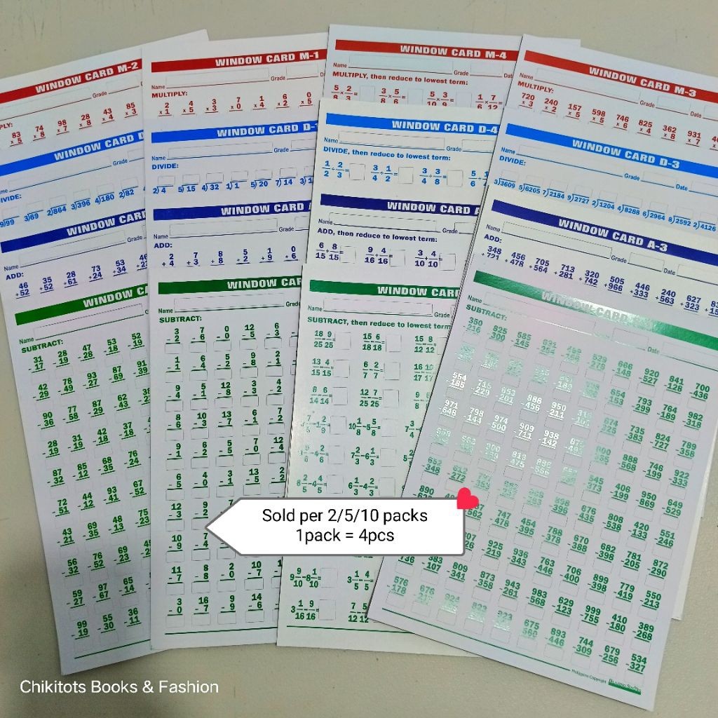 Math Window Cards – 1 Pack (4pcs) | Add, Subtract, Multiply & Divide ...