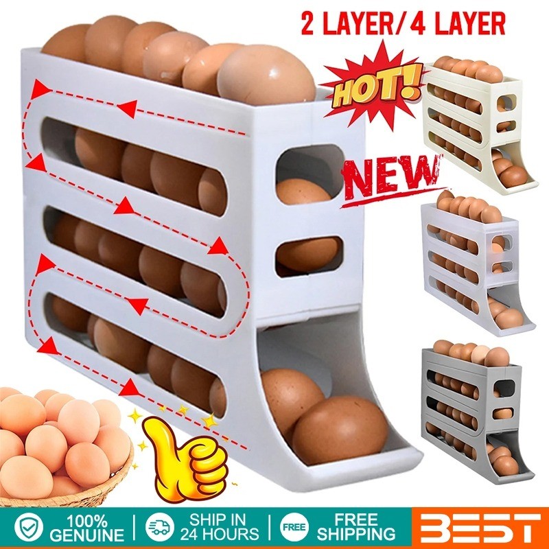 4 Layer Egg Dispenser Rolling Rack Kitchen Egg Storage Box Slide Type ...