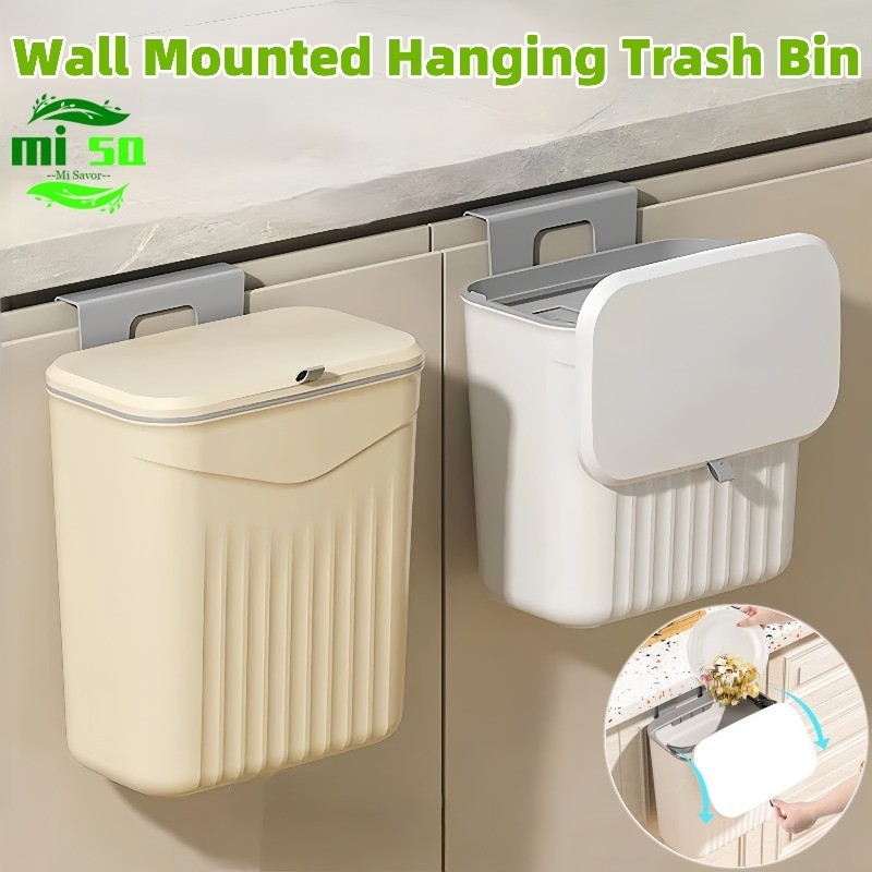 Wall Mounted Hanging Trash Bin with Cover Hanging Garbage Trash Sliding ...
