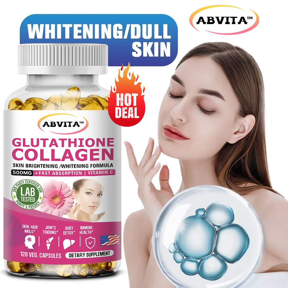 Abvita Collagen + Glutathione Capsules | For Skin Whitening, Glowing &  Anti-Aging-120caps | Shopee Philippines