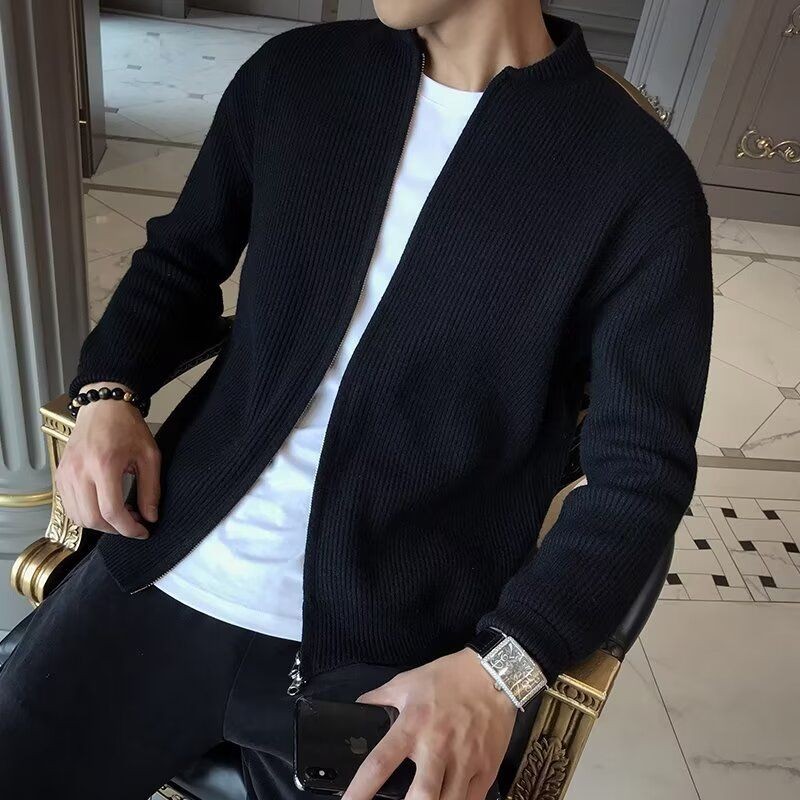 saferido      -shop mens fashion Myq Lapel Long-Sleeved Sweater Men's Autumn Korean Style Loose High-Grade Lazy Style Solid Color Polo Collar Sweater