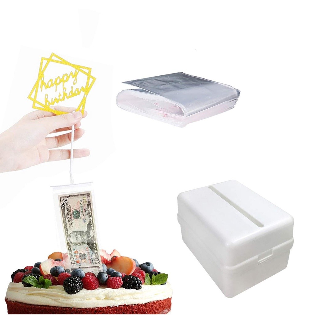 Money Cake Pulling Box with OPP Plastic Birthday Surprise Gift Box ...