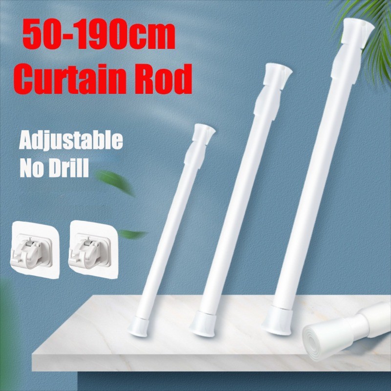 Thick Adjustable Telescopic Curtain Rod No Drill Extendable Rail For ...