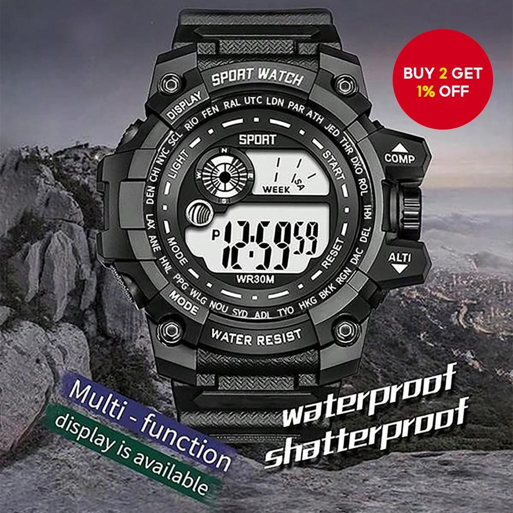 Men's Oversized Dial Sport Watch - Digital Display, Multi-Functions ...