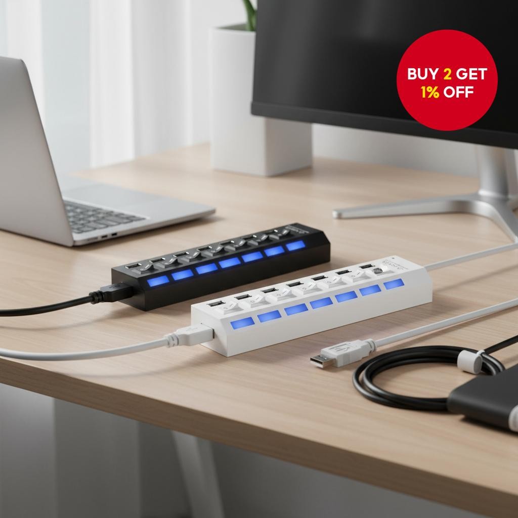 7 Ports 4 Ports LED USB 2.0 Hub with Power On Off Switch for PC Laptop ...