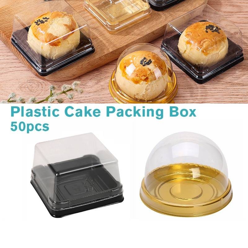 50 Set Clear Plastic Cake Box Round Plastic Cupcake Holders Egg-Yolk ...