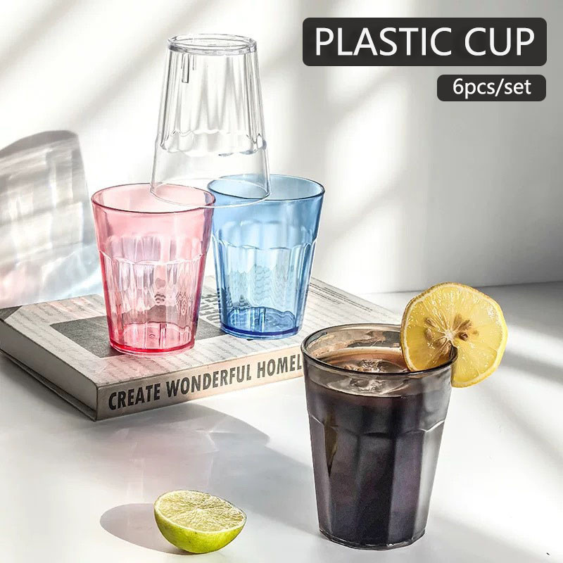 6pcs/set Plastic Water Cup Acrylic High Grade Plastic Water Baso 250ml ...