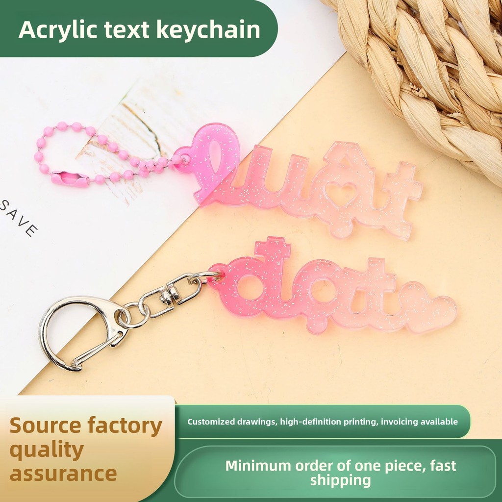 Customized glittery borderless text acrylic keychain; gradient pendant ...