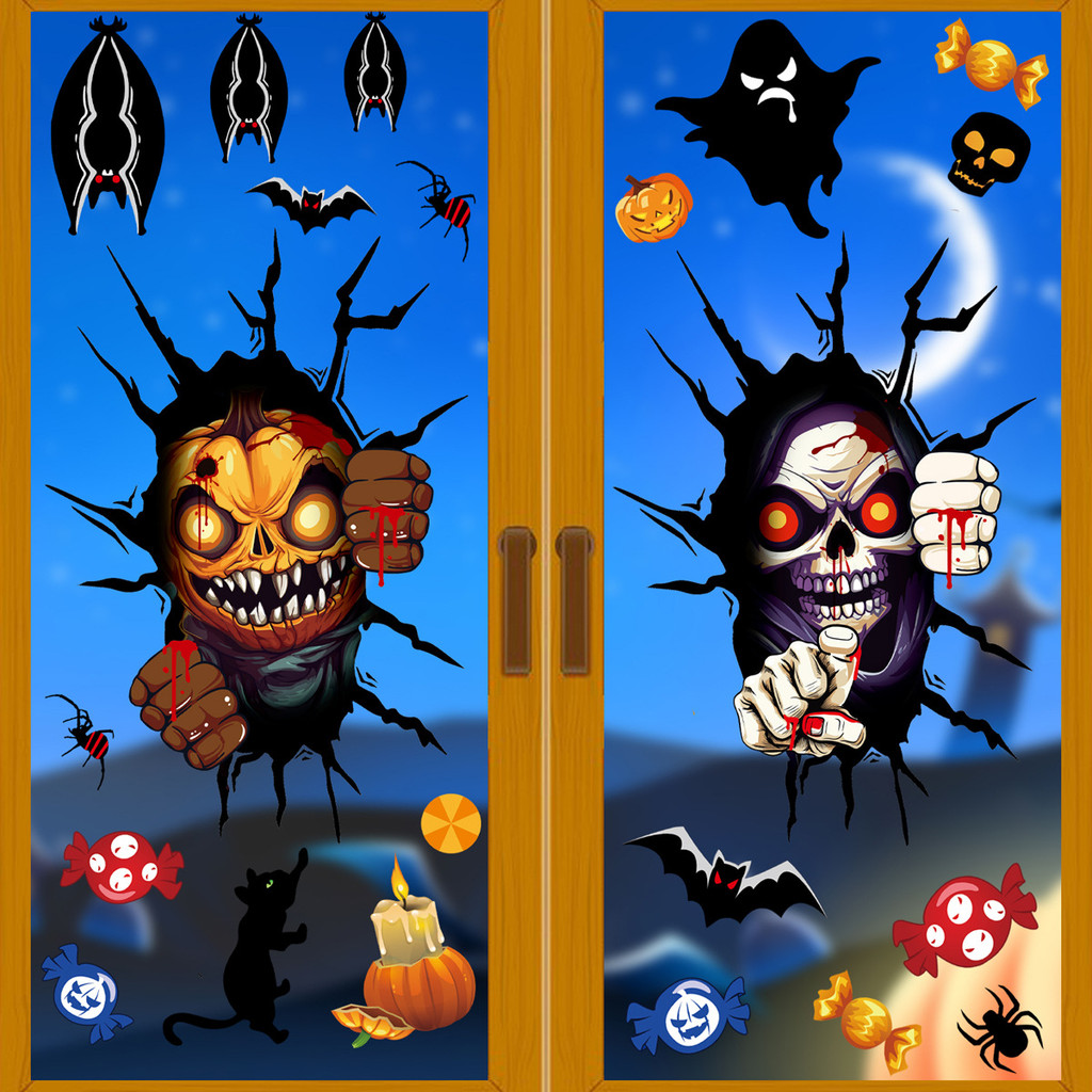 Halloween Decorations Death God Skull Window Stickers Halloween Party ...