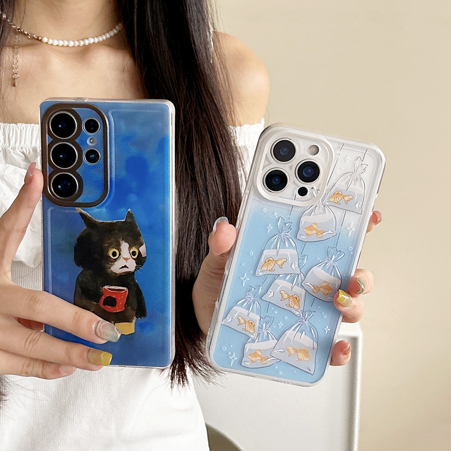Cat and Fish Cute Case For Samsung A07 A17 A36 A56 A16 A06 A26 A15 A25 ...