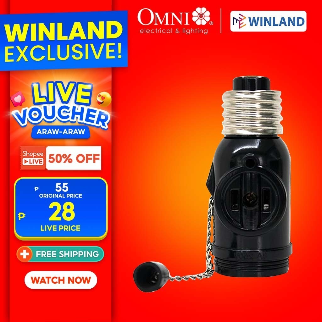 Omni by Winland Chain Pull Socket with 2 Flat Pin Outlets 3A 250V E27 ...