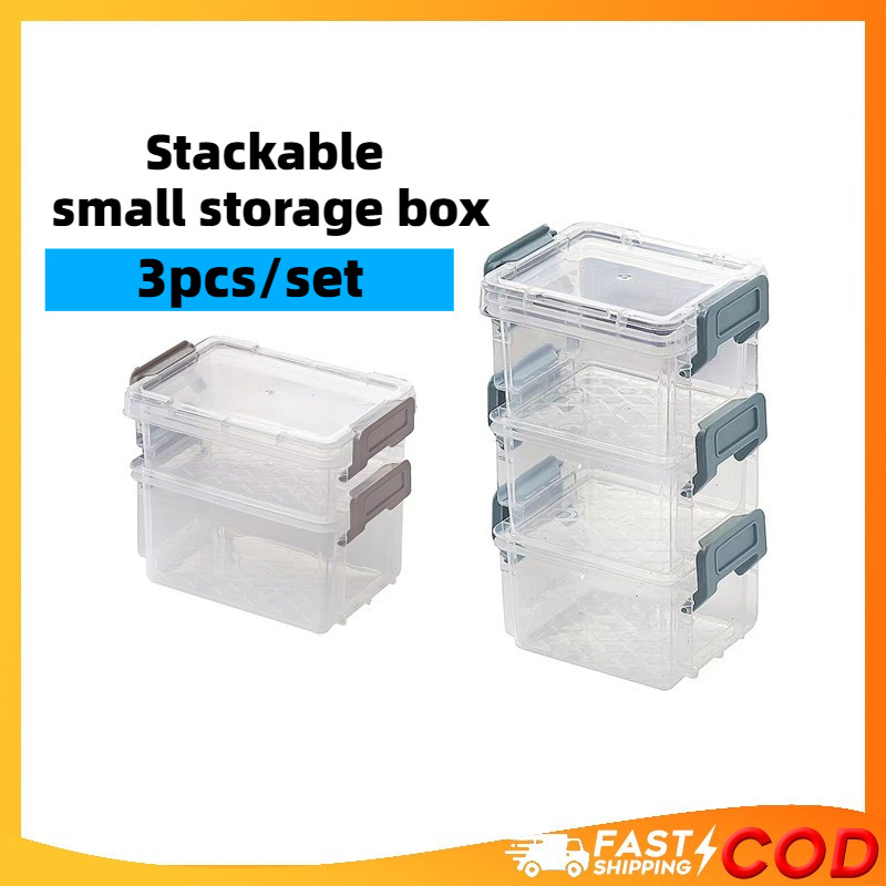 3pcs Cute Mini Stackable Storage Box Dust Proof Cosmetic Storage with ...