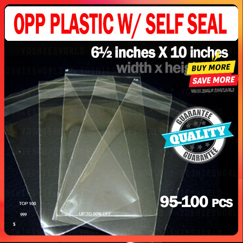 (100PCS) ADH 6 1/2 x 10 OPP CLEAR PLASTIC WITH SELF-ADHESIVE CELLOPHANE ...