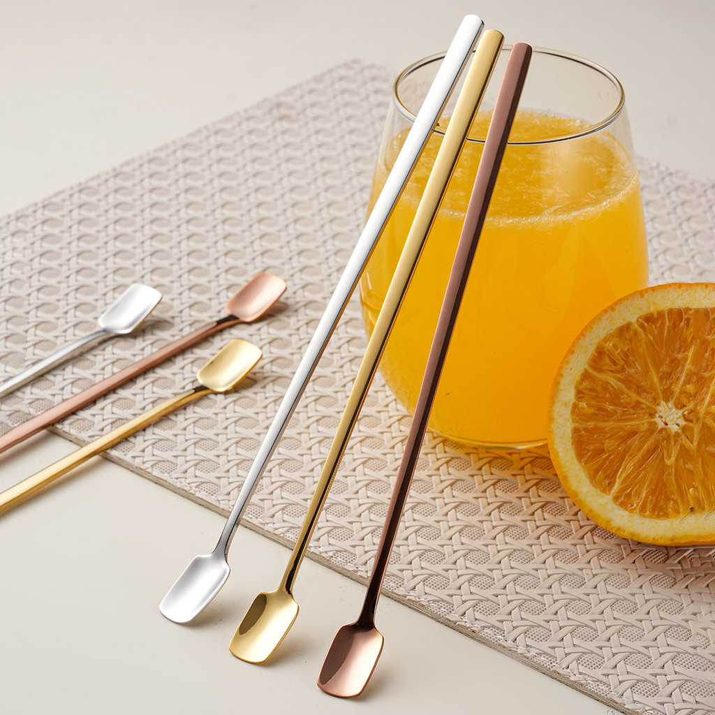 OUKEAI Stainless Steel Square Head Stirring Spoon Dessert Coffee Iced ...