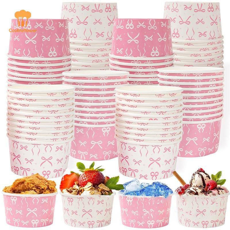 CKFR 10 Pcs Bow Ribbon Disposable Ice Cream Paper Cups Bowls For Jelly ...