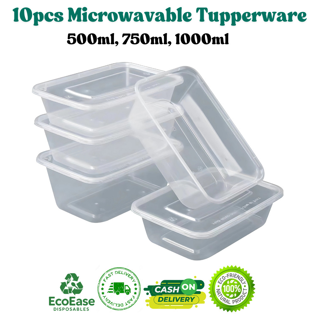 10pcs Microwavable Tupperware - 500ml,750ml,1000ml - Microwavable Food ...