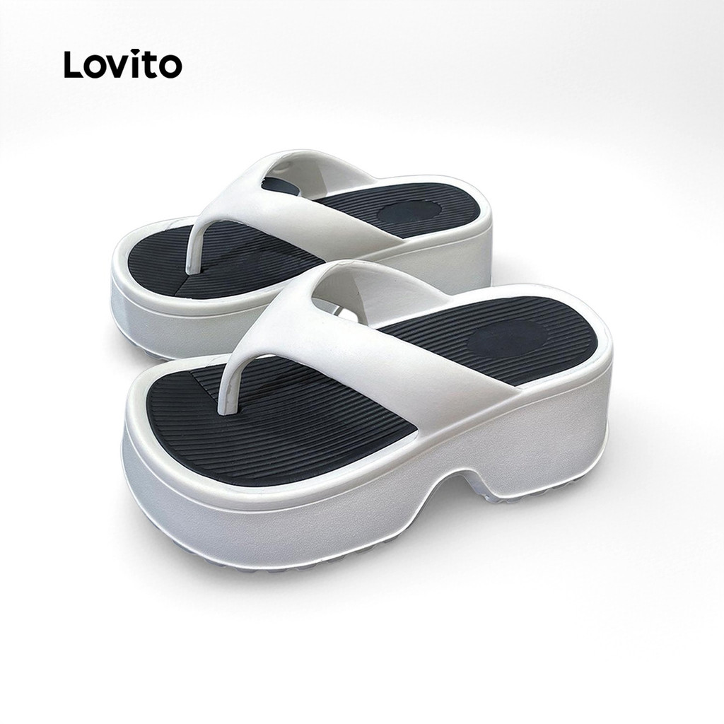 Lovito Women Casual Plain Colorblock Ins Versatile Thick Sole Increase ...