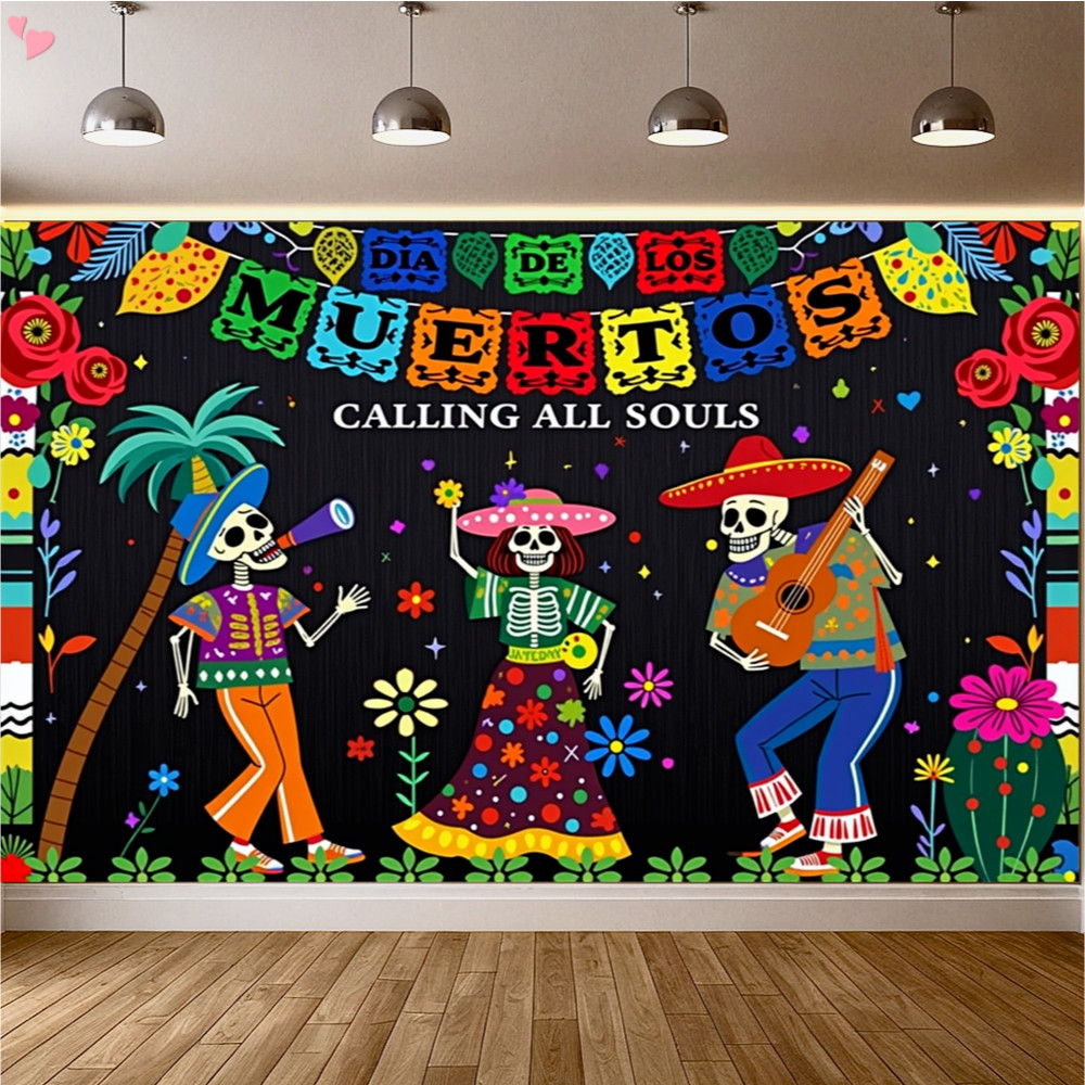 Day of The Dead Backdrop，70.8 x 43.3 Inch Mexican Dia DE Los Muertos ...
