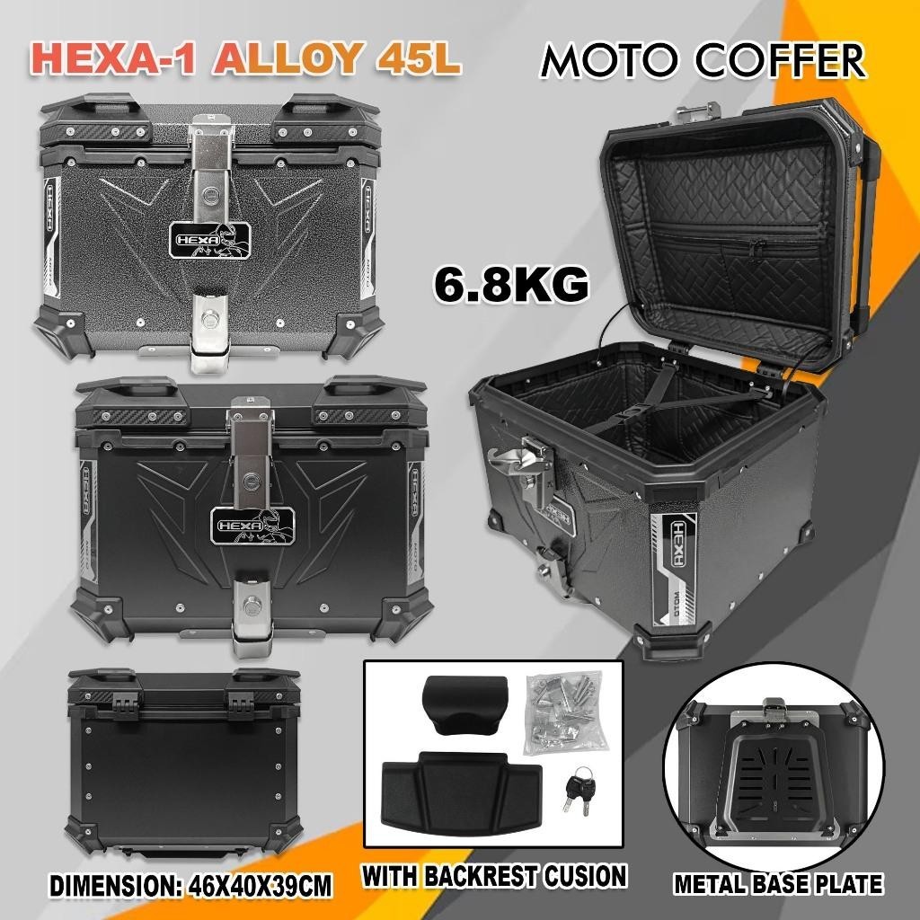 Moto Coffer HEXA 1 Alloy Top Box 45L Compartment Moto Box Helmet ...