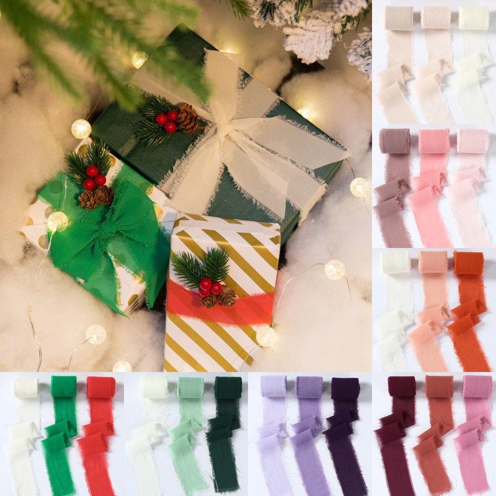5M/Roll Multicolour Chiffon Silk Ribbon Frayed Edged Ribbons for ...