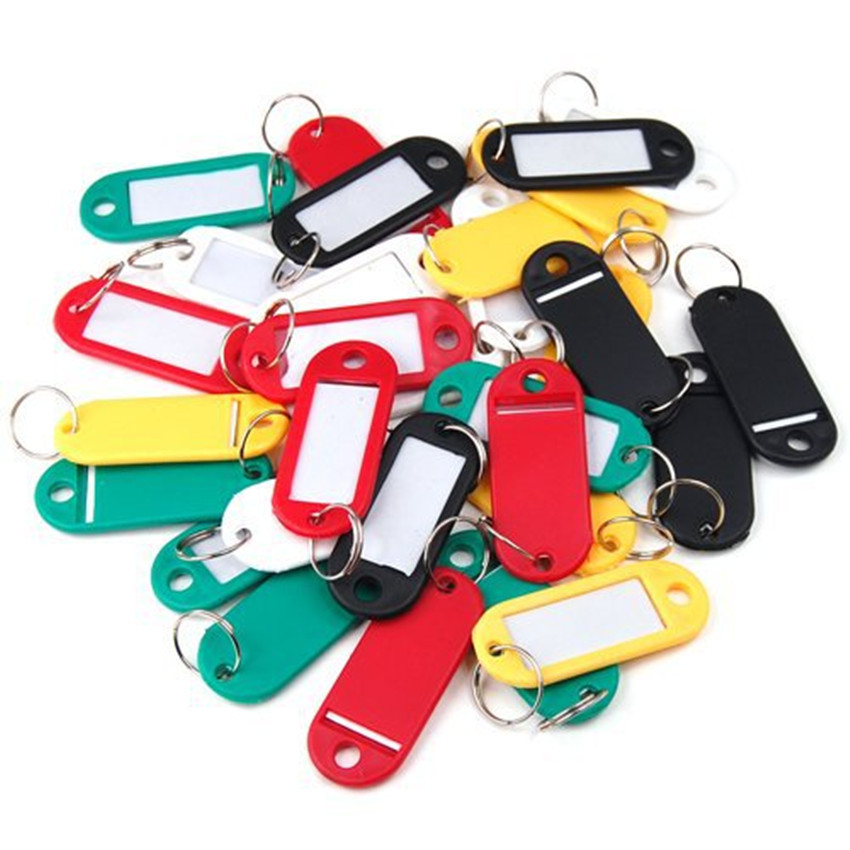 30 Coloured Plastic Key Fobs Luggage ID Tags Labels Key rings with Name ...