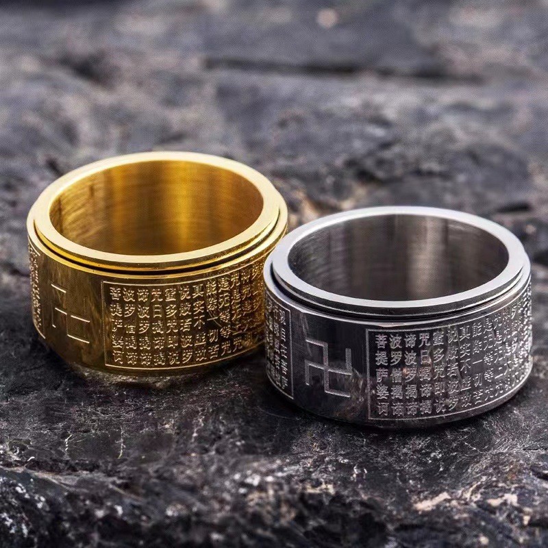 Transfer Ring Lucky Ring Titanium Steel Character Charm Heart Sutra ...