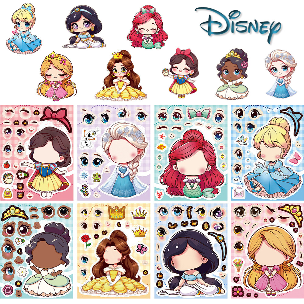 MUYA 8 Sheets/Set Princess Stickers Make a Face Puzzle Stickers ...