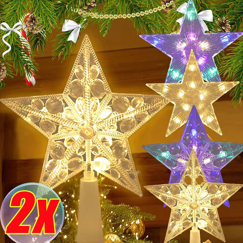 1/2Pcs Christmas Tree Topper Star Decorations with Lights / LED Glowing ...