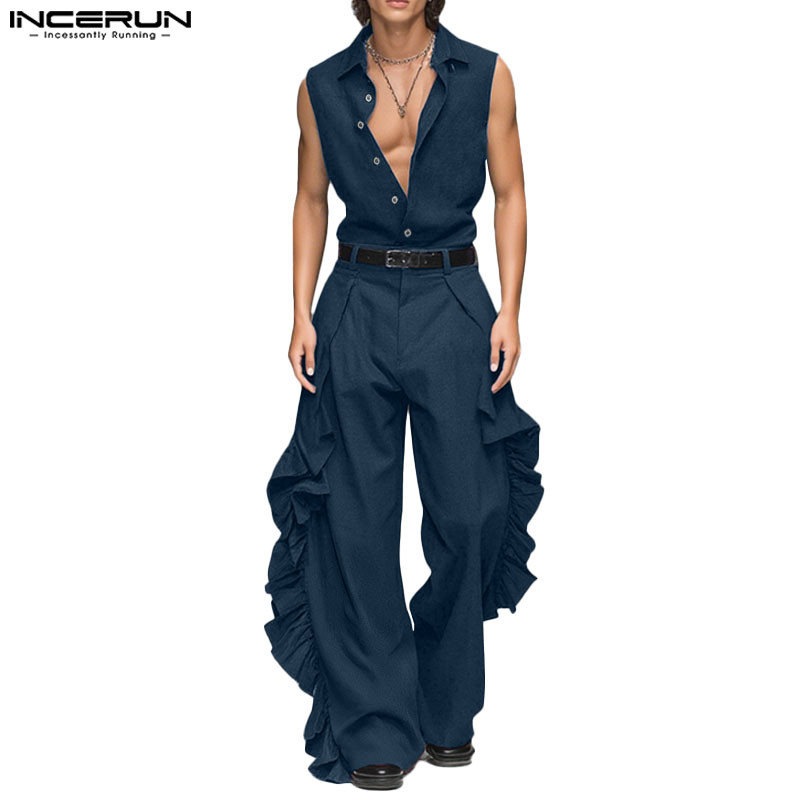 INCERUN Men's European and American Deconstructed ruffle edge two-piece ...