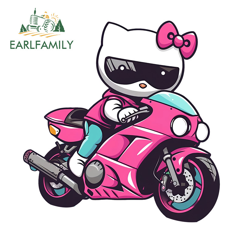 EARLFAMILY Hello Kitty Ride Motorcycle Car Stickers Creative Waterproof ...