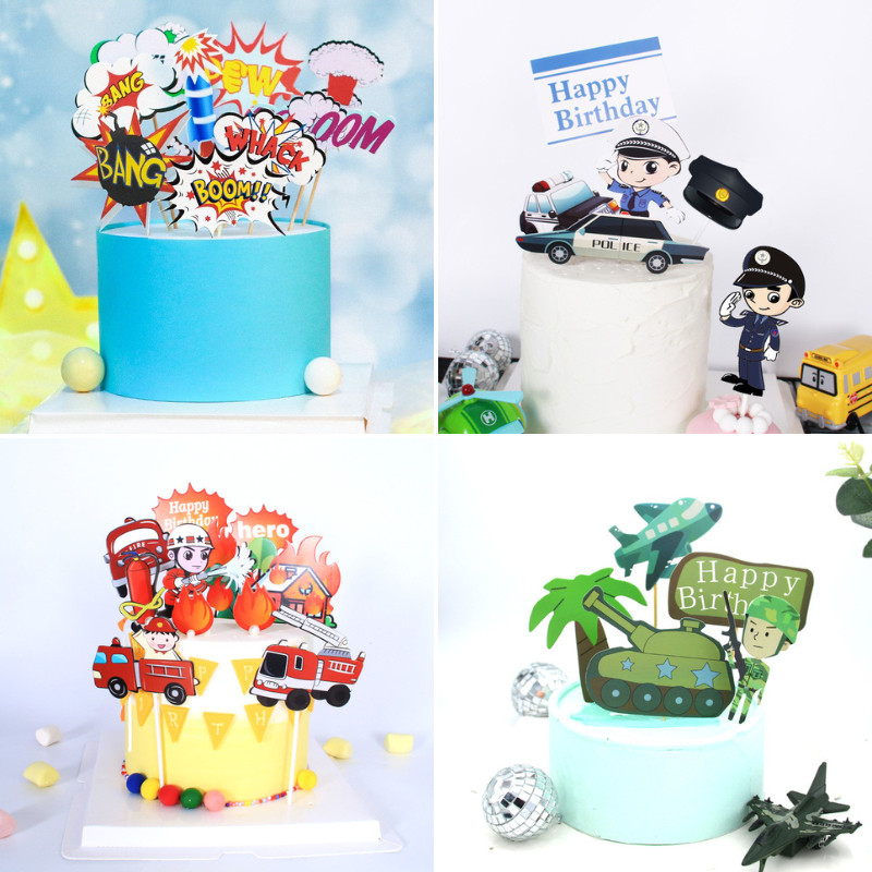 Cake Topper Decoration Signs Military Sign Fire Truck Boom Police ...