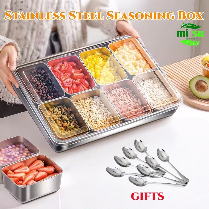 Stainless Steel Seasoning Box with Lid 6/8 Sealed and Resistant To ...