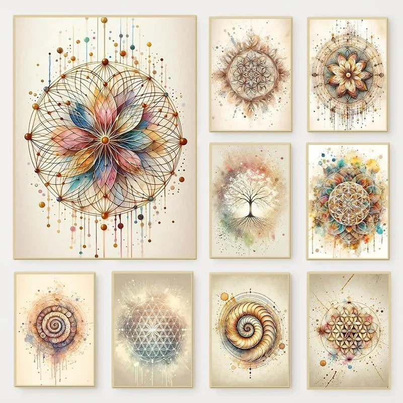 Boho Flower of Life Meditation Poster Positive Energy Sacred Geometry ...