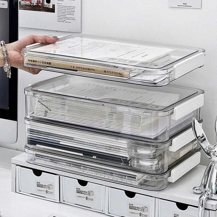 A4 Size Transparent Document Box with Lid, Desktop Document Box ...