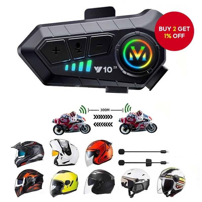 Motorcycle Helmet Bluetooth Earphone Intercom Y10 2X Wireless Intercom ...