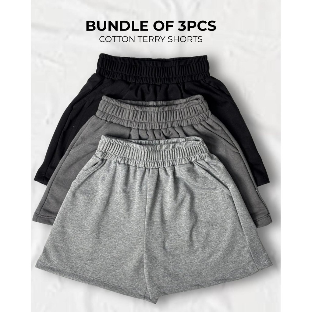 Bundle of 3 pcs Assorted Colors Cotton Terry Shorts for Women Comfy ...
