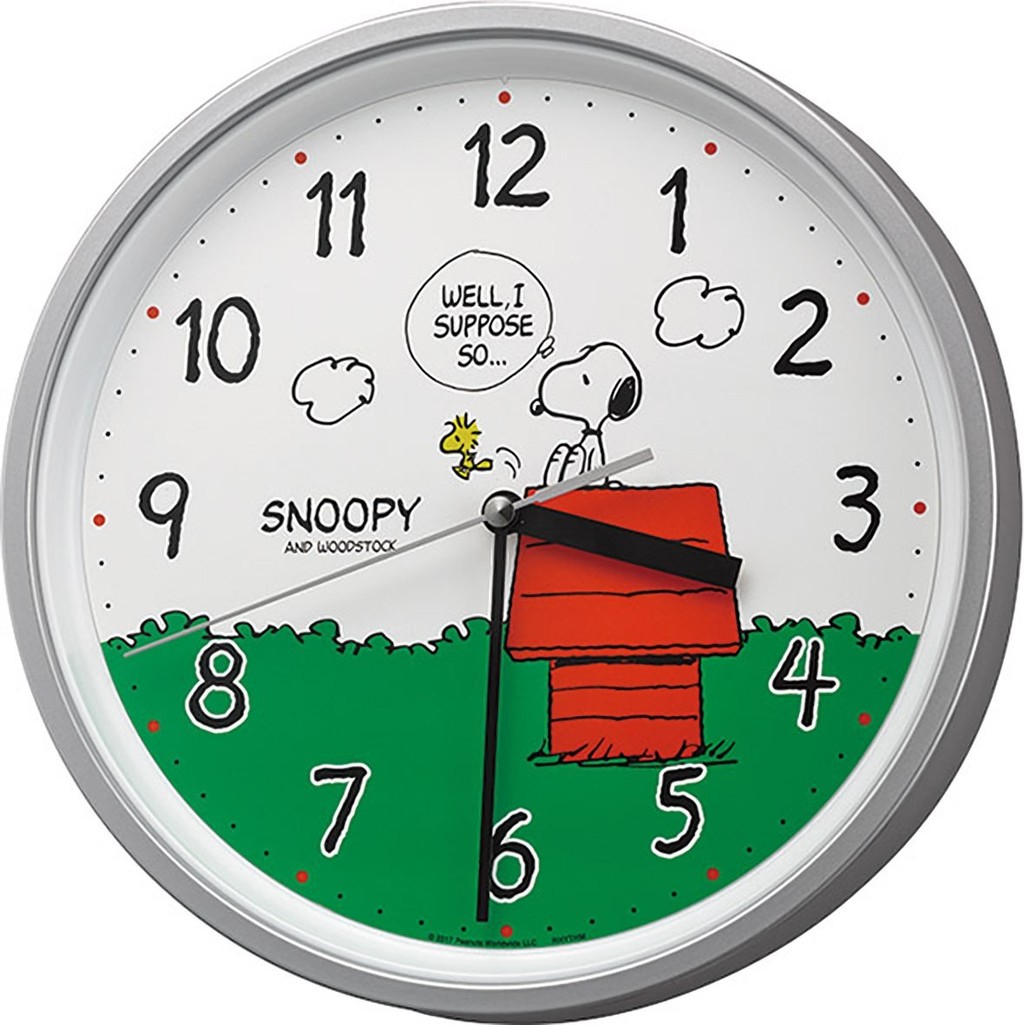 RHYTHM SNOOPY Wall Clock Character Analog Continuous Second Hand Silver ...