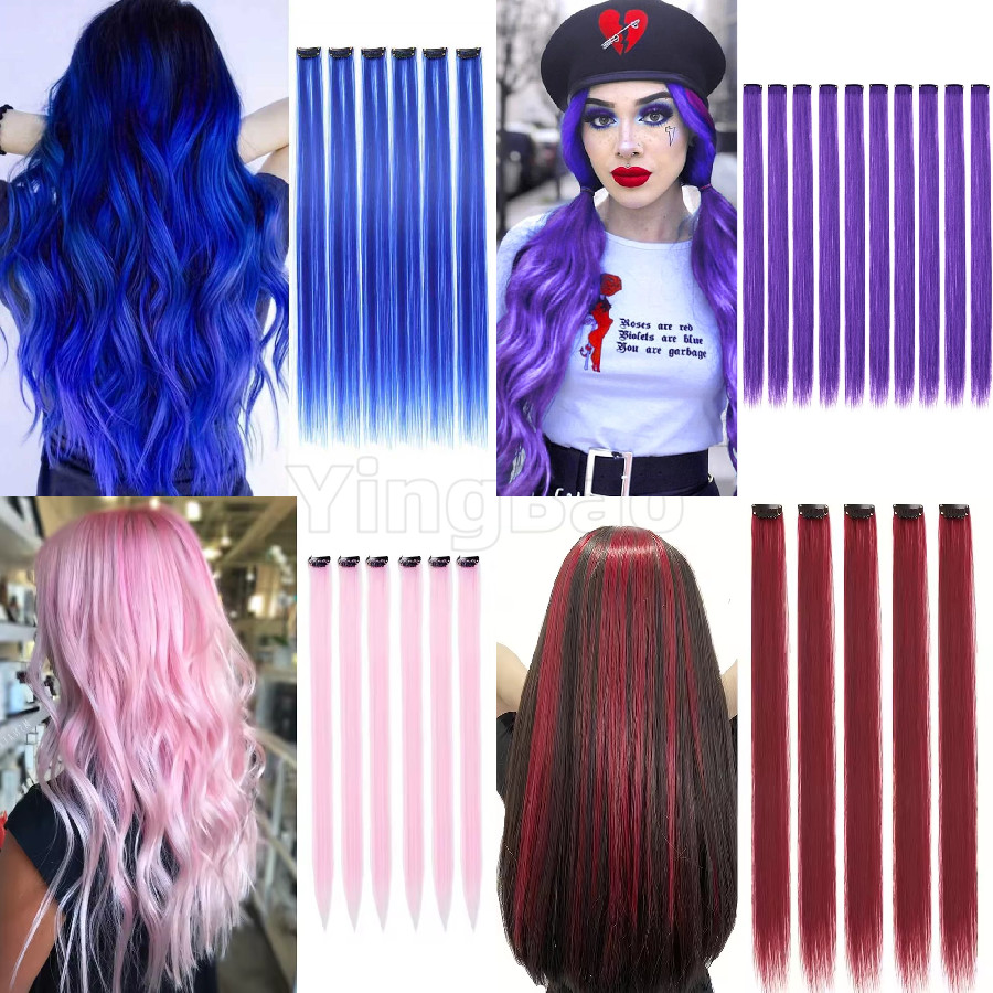 6pcs Colored Hair Extensions 22Inch Clip in On Hair Extension Long ...