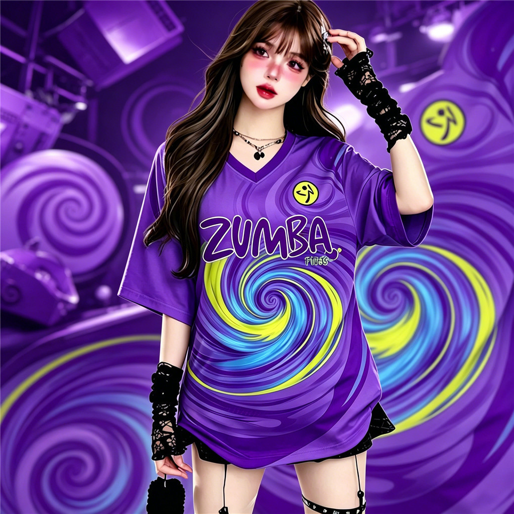 Zumba Pink Purple Gradient Oversized Jersey Women Streetwear Dance Top ...