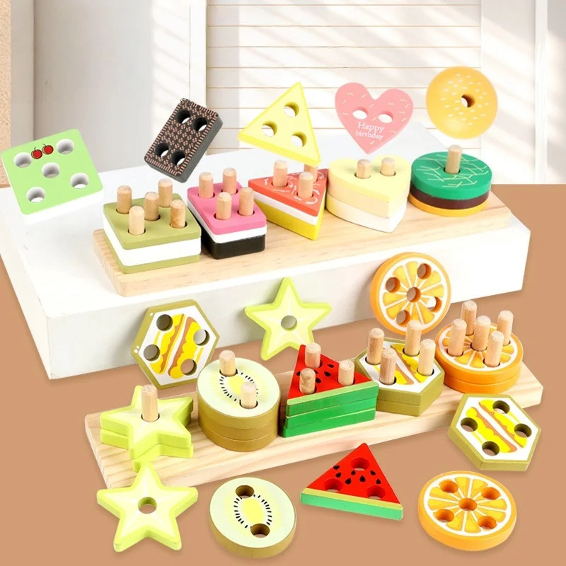 Children's Wooden Category Stack Toy Education Color Shape ...