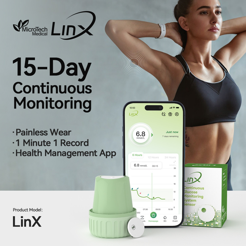 Microtech LinX Continuous Glucose Monitoring System 24Hx15Days Real ...