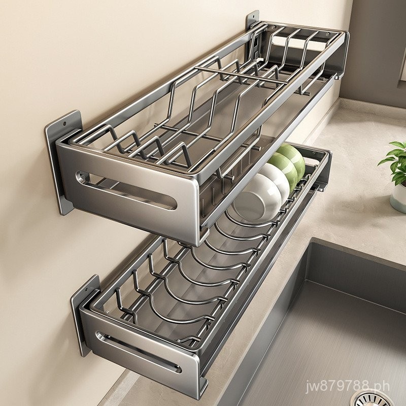 Dish Rack Draining Rack Bowl Plate Kitchen Gun Gray Dish Rack No-Drill ...