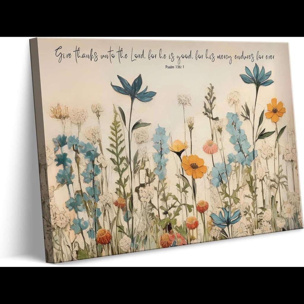 Christian Floral Scripture Canvas Wall Art Wildflower Bible Verse Decor ...