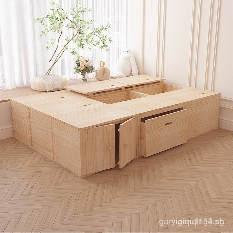 Wooden Box Bed Frame Tatami Storage Box Splicing Bed Extra Wide Bed ...