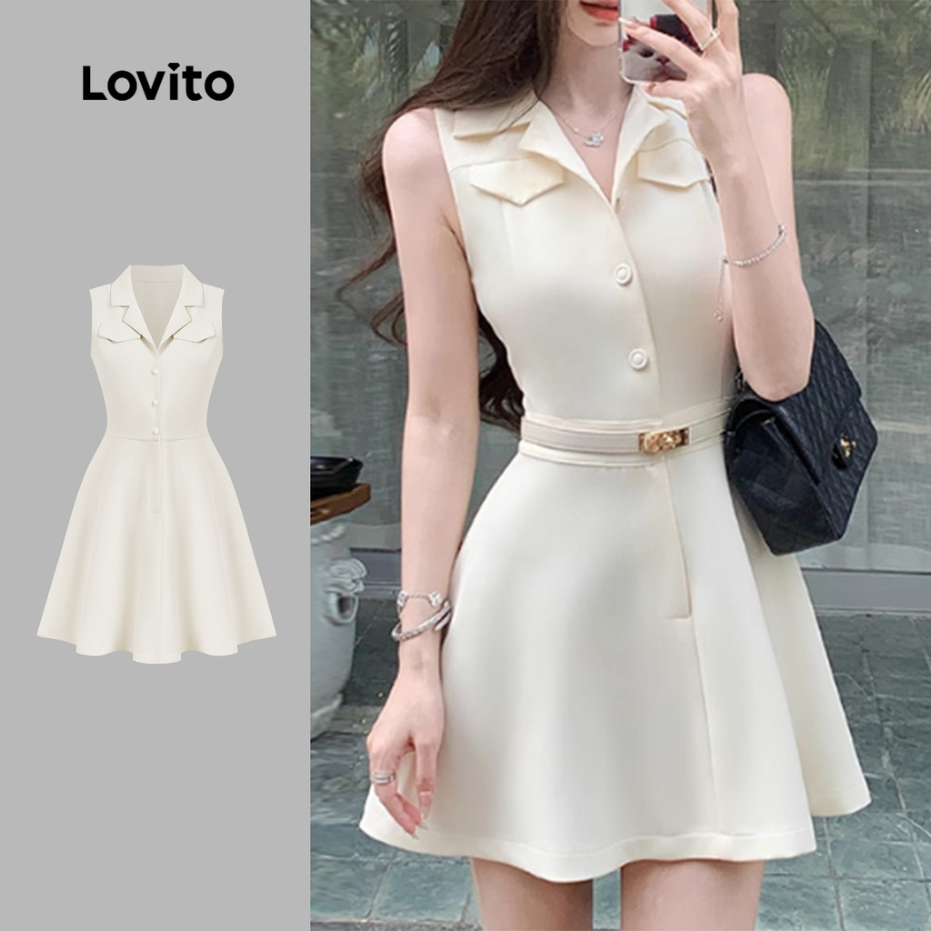 Lovito Women Casual Dress Button Front Spring/summer Apricot Dress ...