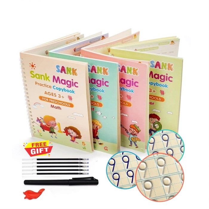 4 Books of Children's Magic Books, Reusable 3D Calligraphy Copybooks ...