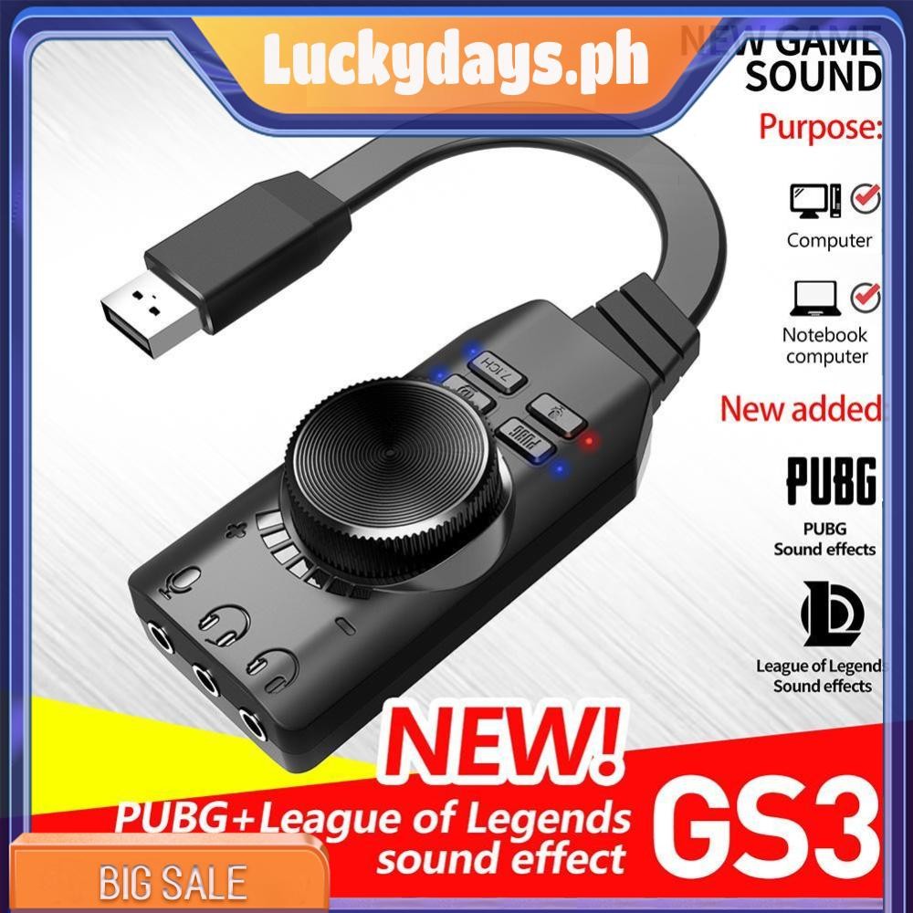 GS3 7.1 Channel Sound Card External USB Audio 3.5mm Headset Stereo for ...
