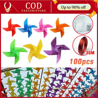 100Pcs Plastic Pinwheels 30m Wire Rope Fiesta Flag Party Supply for ...