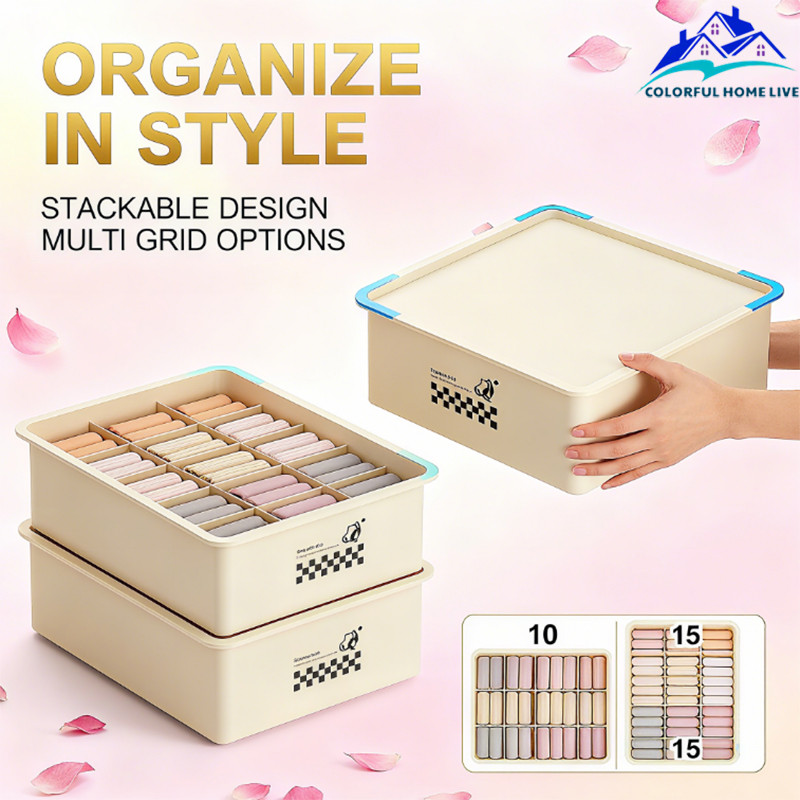Underwear Storage Box 10 Grids Bra Panty Socks Organizer with Lid ...