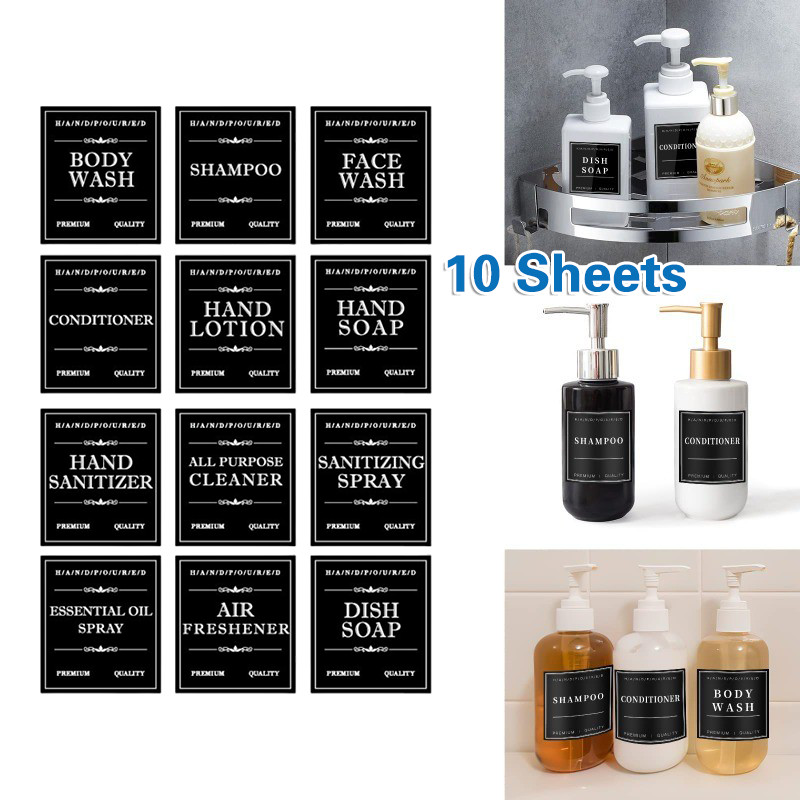 10Pcs Shampoo Bottle Sticker Waterproof Sticker Soap Dispenser Labels ...